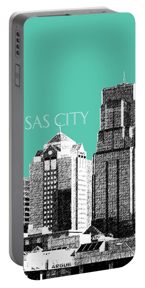 Architecture Portable Battery Charger featuring the digital art Kansas City Skyline 1 - Teal by DB Artist