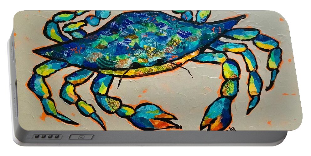 Fish Portable Battery Charger featuring the painting Karl the Crab by Phiddy Webb