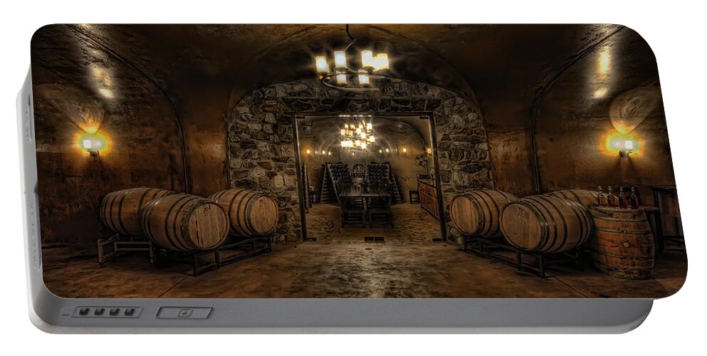 Hdr Portable Battery Charger featuring the photograph Karma Winery Cave by Brad Granger