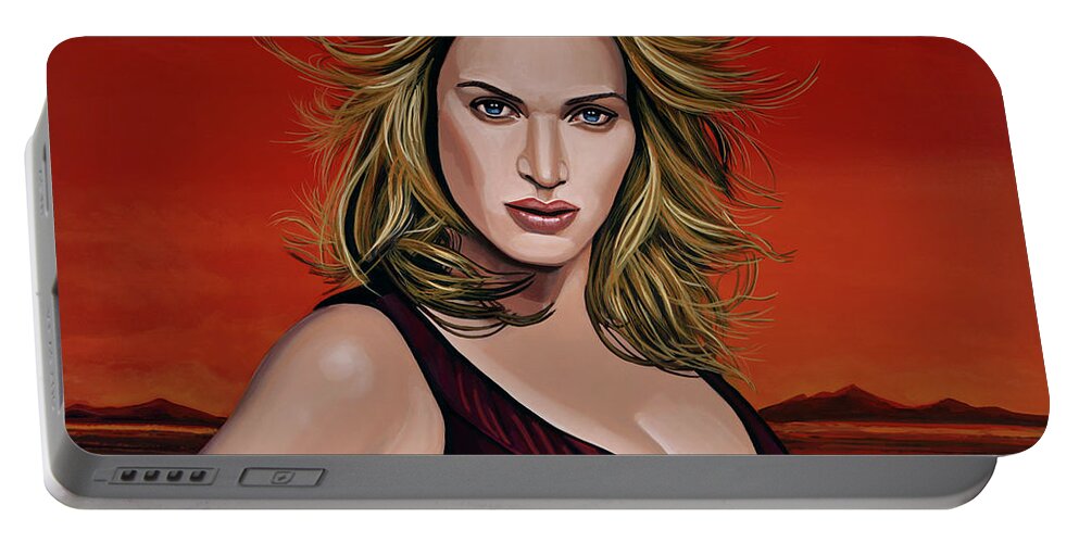 Kate Winslet Portable Battery Charger featuring the painting Kate Winslet by Paul Meijering