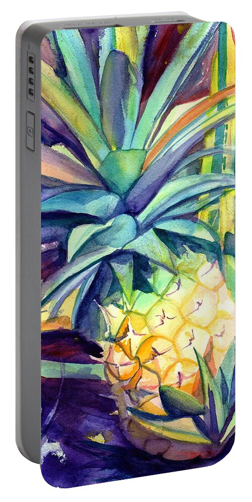 Pineapple Portable Battery Charger featuring the painting Kauai Pineapple 4 by Marionette Taboniar