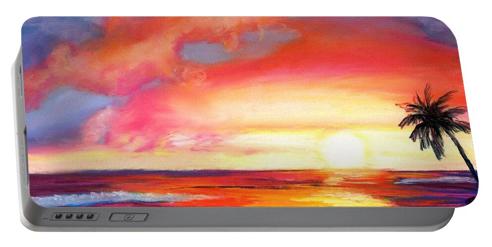 Hawaiian Sunset Portable Battery Charger featuring the painting Kauai West Side Sunset by Marionette Taboniar