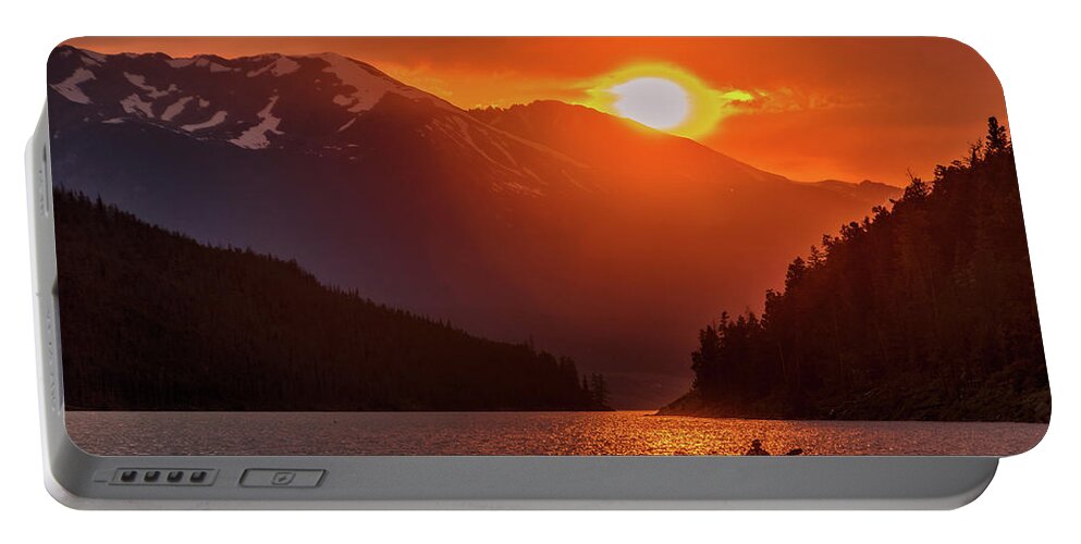Sunset Portable Battery Charger featuring the photograph Kayak in the Sunset Glow by Stephen Johnson