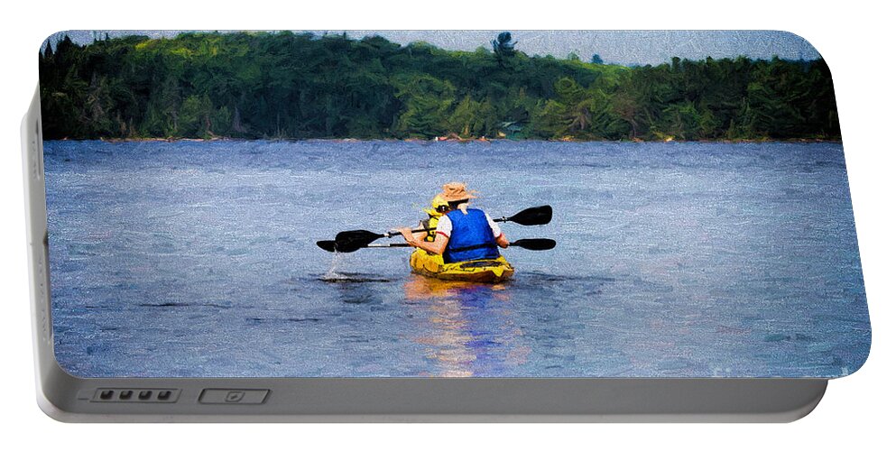 Two Portable Battery Charger featuring the photograph Kayak Paddling in Algonquin Park by Les Palenik