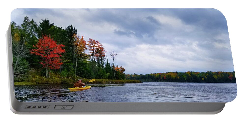 Kayaking Portable Battery Charger featuring the photograph Kayaking in Autumn by Brook Burling