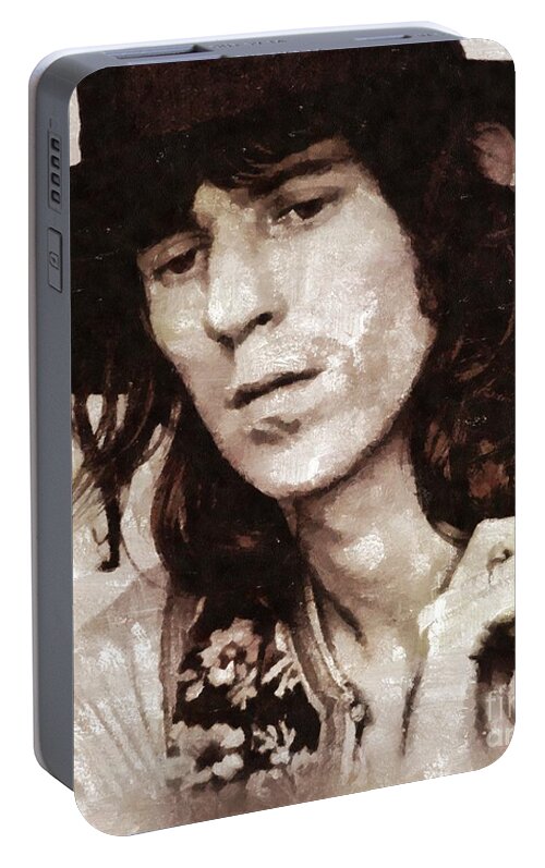 Hollywood Portable Battery Charger featuring the painting Keith Richards by Mary Bassett by Esoterica Art Agency