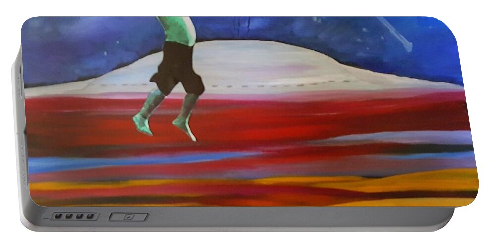 Kenny Portable Battery Charger featuring the painting Kenny Jumpin for Joy  88 by Cheryl Nancy Ann Gordon