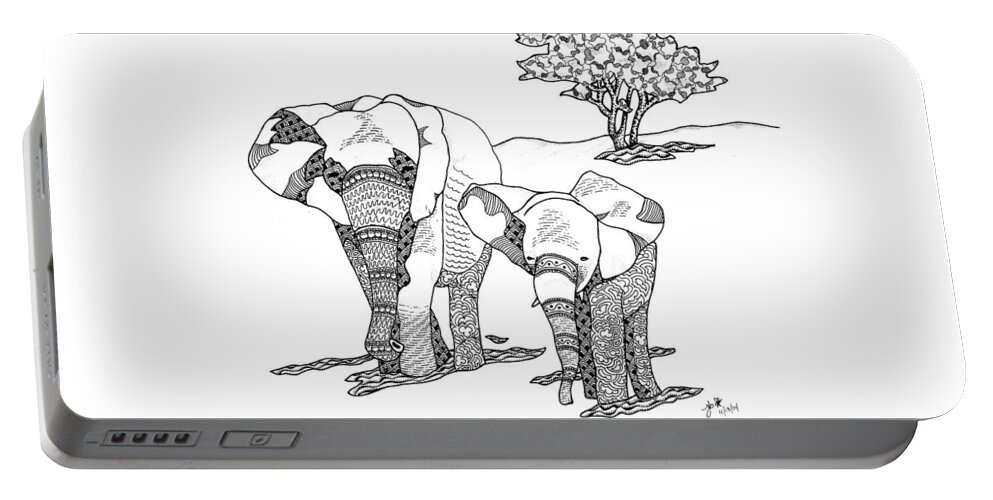 Elephant Portable Battery Charger featuring the drawing Kenyan Walk by Jan Steinle