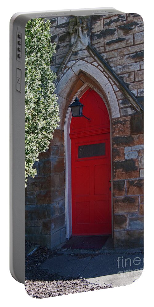 Catholic Portable Battery Charger featuring the photograph Red Church Door by George D Gordon III
