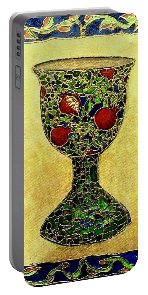 Original Painting Portable Battery Charger featuring the painting Kiddush Cup #1 by Rae Chichilnitsky