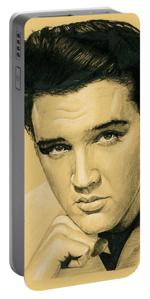 Elvis Portable Battery Charger featuring the drawing King Creole by Rob De Vries