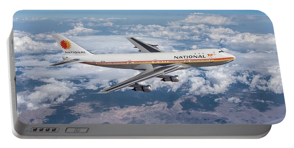 National Airlines Portable Battery Charger featuring the digital art Queen of the Skies - The 747 by Erik Simonsen