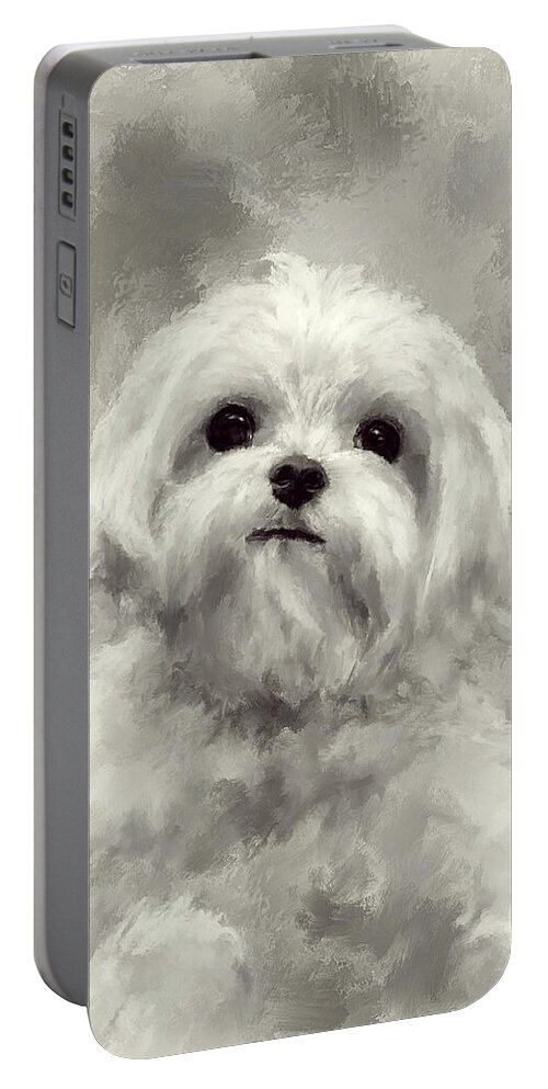 Maltese Portable Battery Charger featuring the digital art King Of The World by Lois Bryan