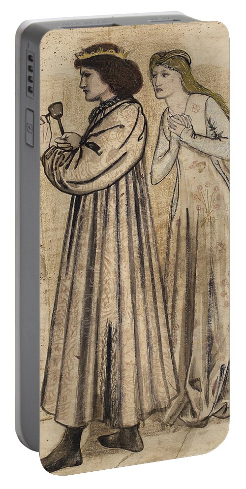 Burne-jones Portable Battery Charger featuring the drawing King Rene's Honeymoon by Edward Burne-Jones