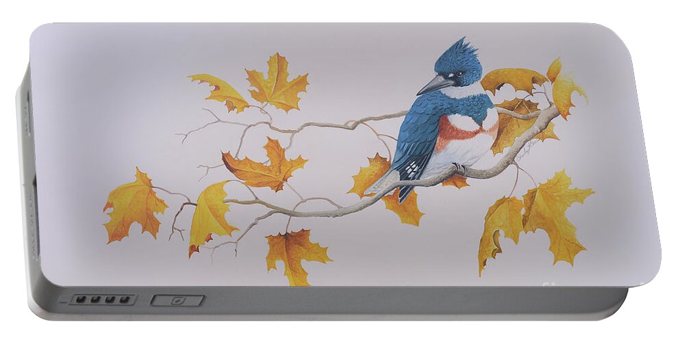 Bird Portable Battery Charger featuring the painting Kingfisher by Charles Owens