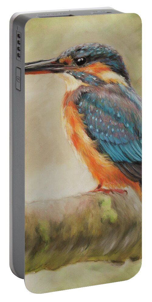 Kingfisher Portable Battery Charger featuring the pastel Kingfisher by Kirsty Rebecca
