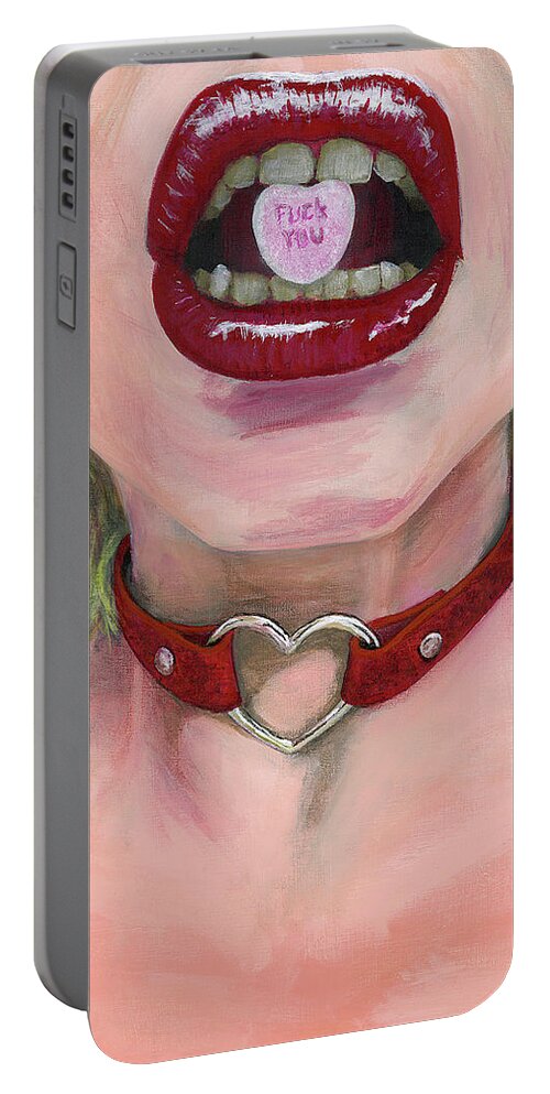 Blonde Portable Battery Charger featuring the painting Kiss Me by Matthew Mezo