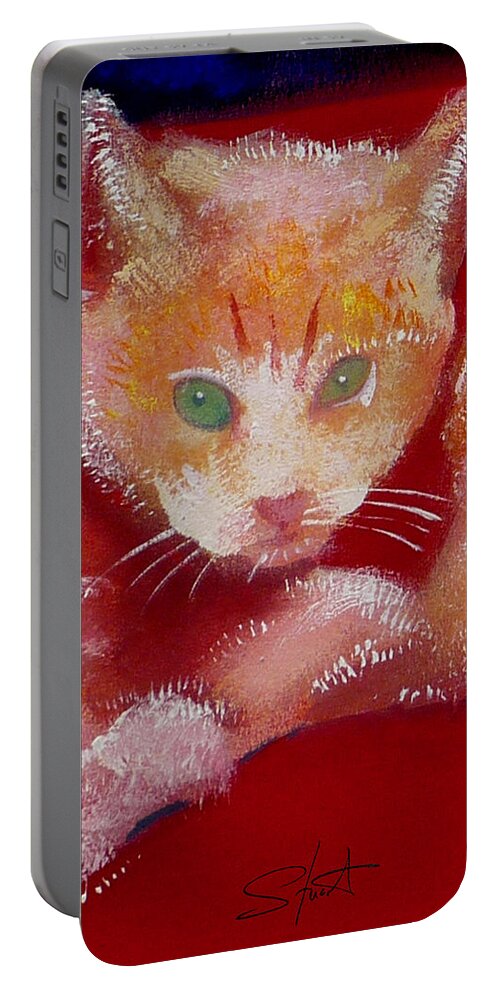 Kittens Portable Battery Charger featuring the painting Kitten by Charles Stuart