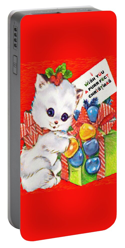 Rafael Salazar Portable Battery Charger featuring the digital art Kitty at Christmas time by Rafael Salazar