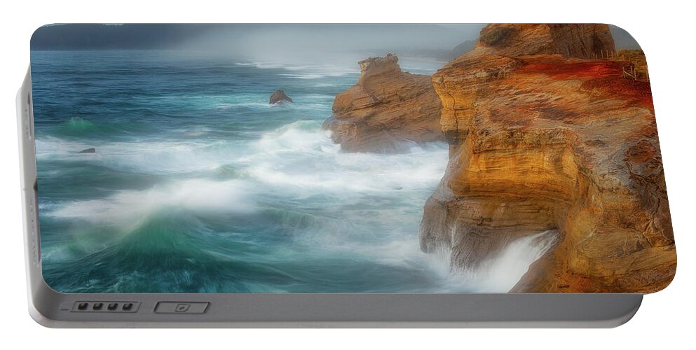 Oregon Portable Battery Charger featuring the photograph Kiwanda Mist by Darren White