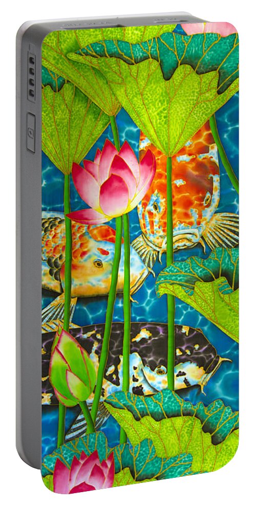 Lotus Pond Portable Battery Charger featuring the painting Koi by Daniel Jean-Baptiste