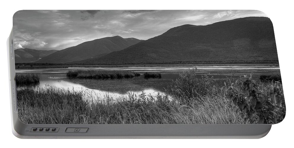 Kootenay Portable Battery Charger featuring the photograph Kootenay Marshes In Black And White by Lawrence Christopher