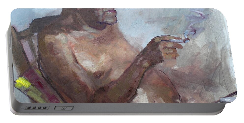 Portrait Portable Battery Charger featuring the painting Kostas by Ylli Haruni