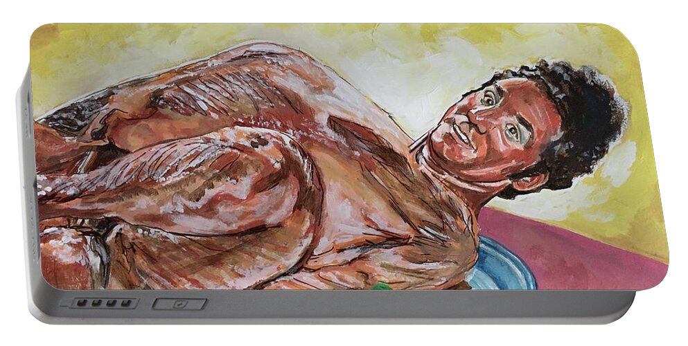 Seinfeld Portable Battery Charger featuring the painting Kramer Turkey by Joel Tesch