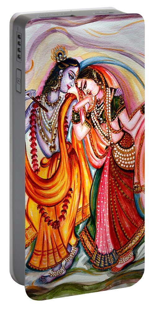 Krishna Portable Battery Charger featuring the painting Krishna and Radha by Harsh Malik
