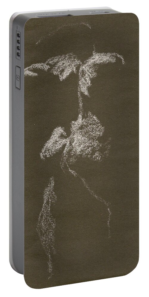Figure Drawing Portable Battery Charger featuring the drawing Kroki 1997, Pre.3 Vit Krita, Figure Drawing White Chalk by Marica Ohlsson