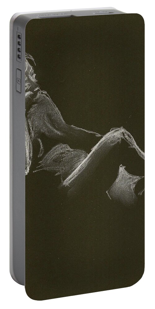 Figure Drawing Portable Battery Charger featuring the drawing Kroki 2014 12 27_3 Figure Drawing White Chalk by Marica Ohlsson