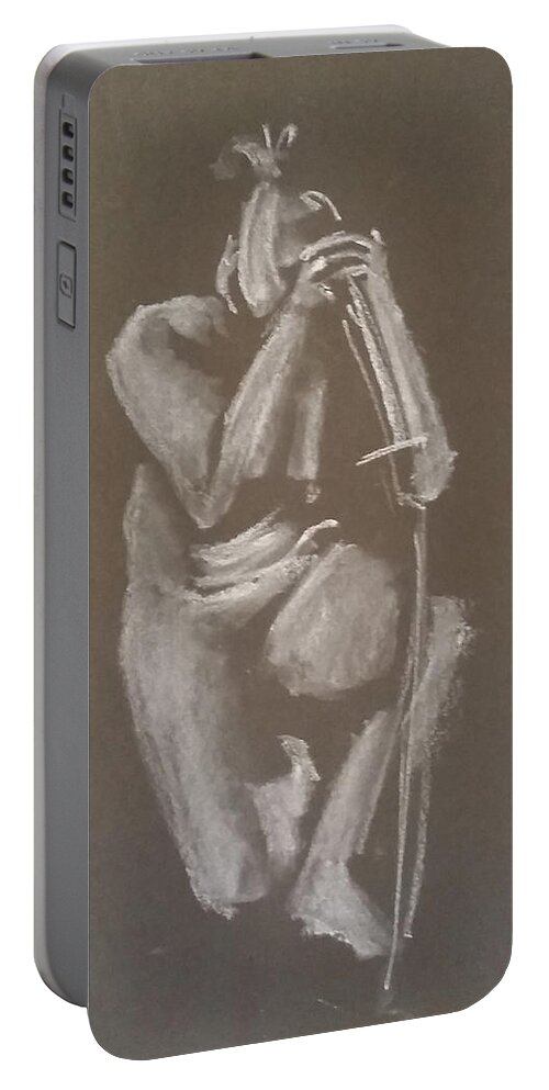 Figure Drawing Portable Battery Charger featuring the drawing Kroki 2015 06 18_4 Figure Drawing Chinese Sword White Chalk by Marica Ohlsson
