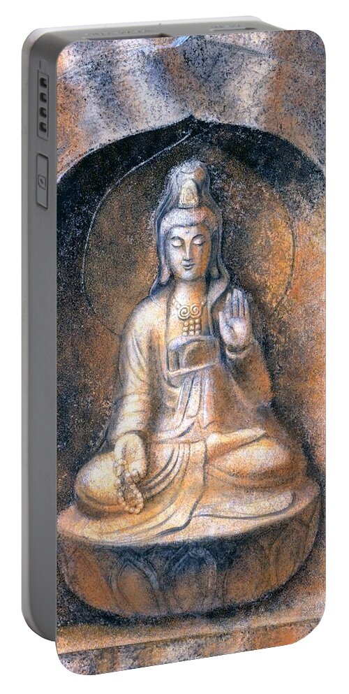 Kwan Yin Portable Battery Charger featuring the painting Kuan Yin Meditating by Sue Halstenberg