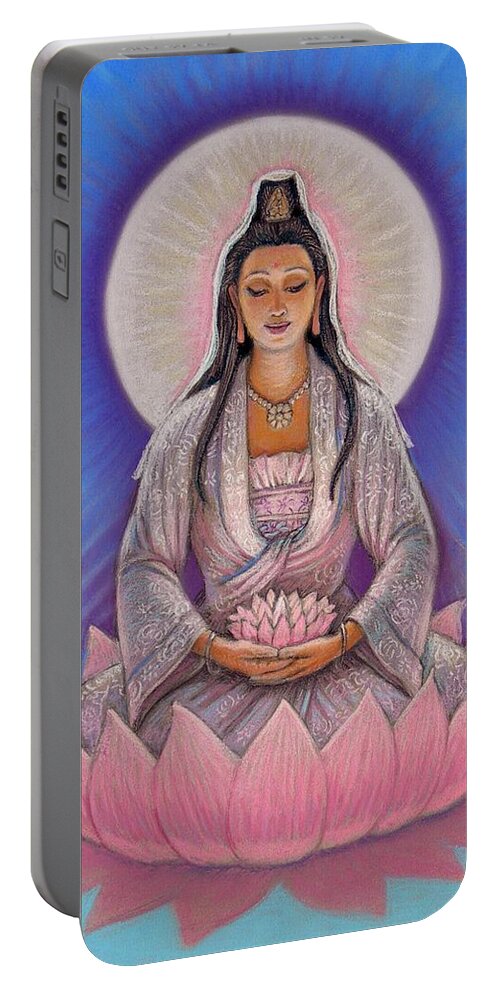 Kuan Yin Portable Battery Charger featuring the painting Kuan Yin by Sue Halstenberg