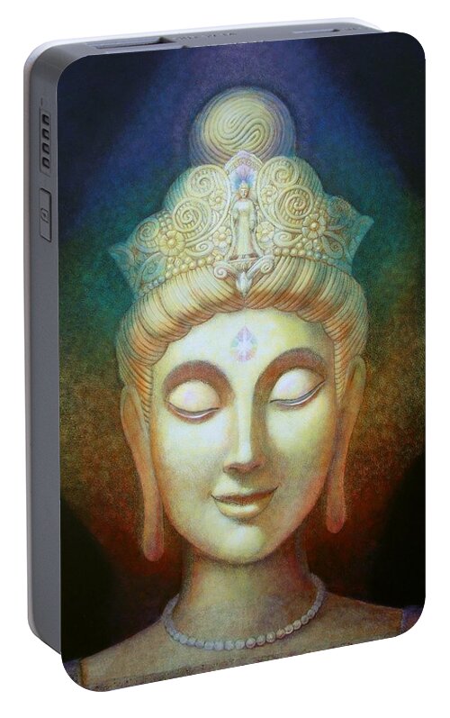 Kaun Yin Portable Battery Charger featuring the painting Kuan Yin's Light by Sue Halstenberg