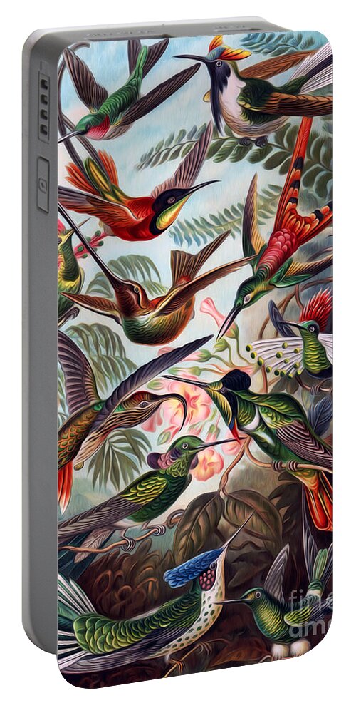 Kunstformen Der Natur Portable Battery Charger featuring the digital art Kunstformen Der Natur Hummingbird Trochilidae Interpreted by Pablo Avanzini