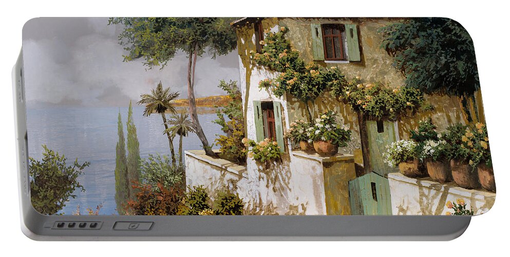 Llandscape Portable Battery Charger featuring the painting La Casa Giallo-verde by Guido Borelli