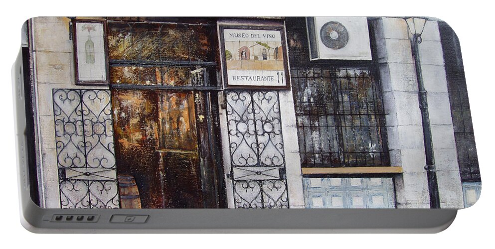 Bodega Portable Battery Charger featuring the painting La Cigalena Old Restaurant by Tomas Castano