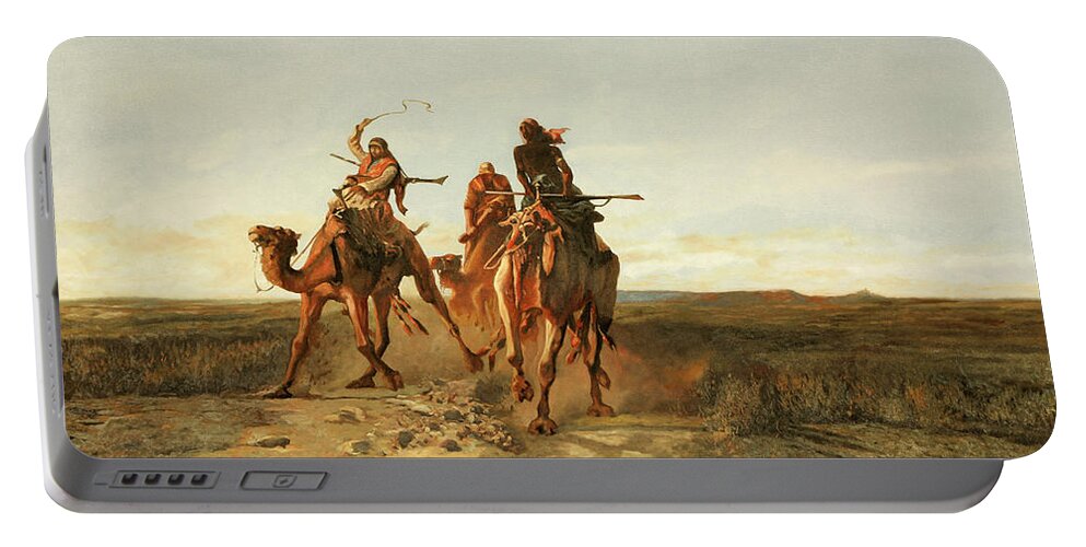 Camel Race Portable Battery Charger featuring the painting La Corsa Con I Cammelli by Guido Borelli