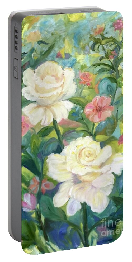 Roses Portable Battery Charger featuring the painting La Jolla Garden by Patsy Walton