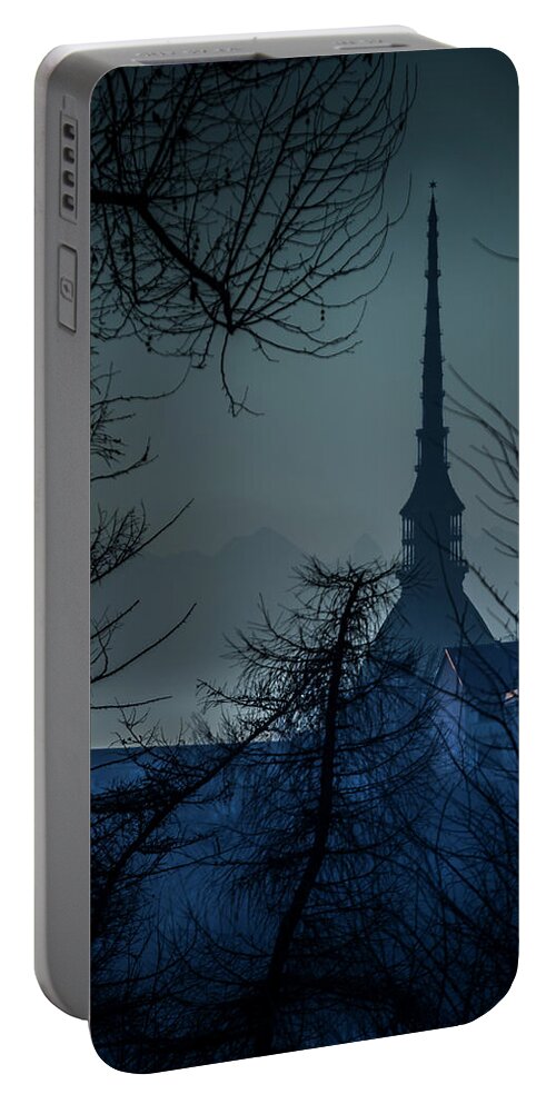 Architecture Portable Battery Charger featuring the photograph La Mole Antonelliana-Blu by Sonny Marcyan