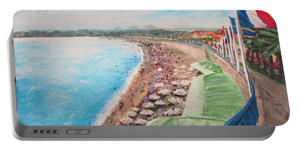 France Portable Battery Charger featuring the painting La Plage et Promenade des Anglais, Nice, France by C E Dill