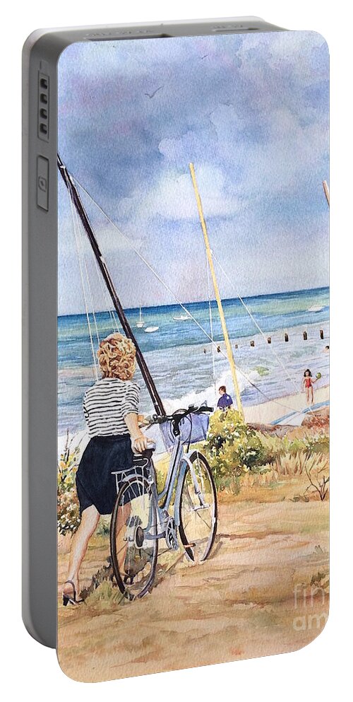 Noirmoutier Portable Battery Charger featuring the painting La Plage - Noirmoutier - Vendee - France by Francoise Chauray