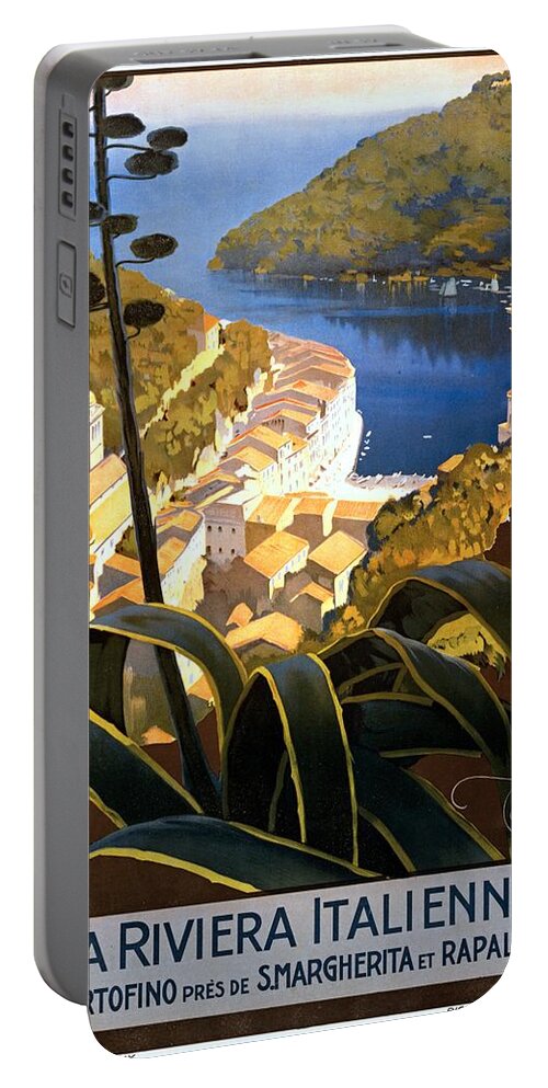 Mario Borgoni Portable Battery Charger featuring the painting La Riviera italienne, travel poster for ENIT, ca. 1920 by Vincent Monozlay