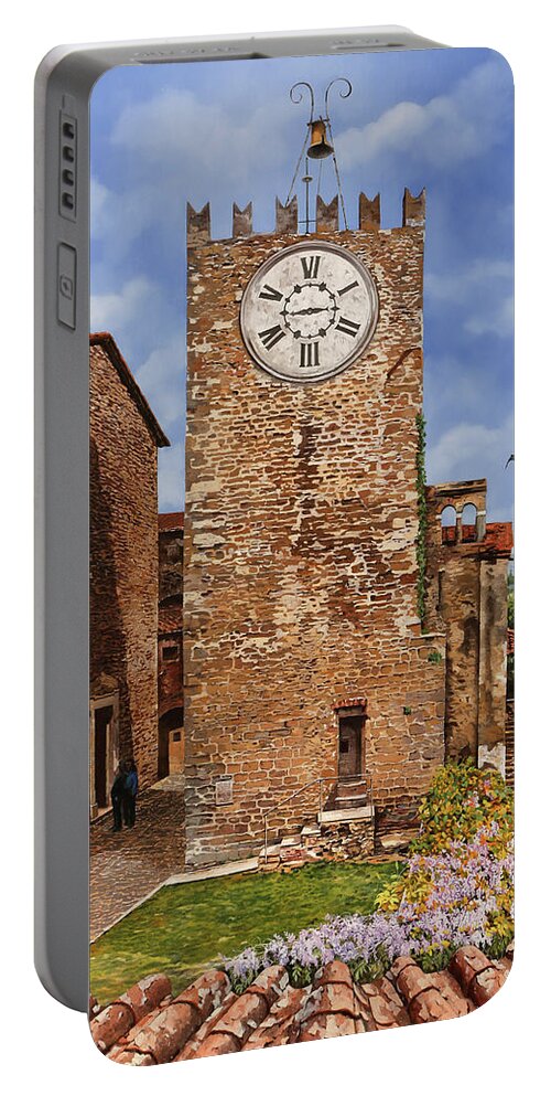 Tuscany Portable Battery Charger featuring the painting La Torre Del Carmine-Montecatini Terme-Tuscany by Guido Borelli
