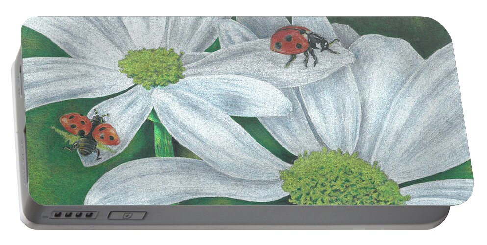 Lady Bugs Portable Battery Charger featuring the drawing Lady Bugs by Troy Levesque