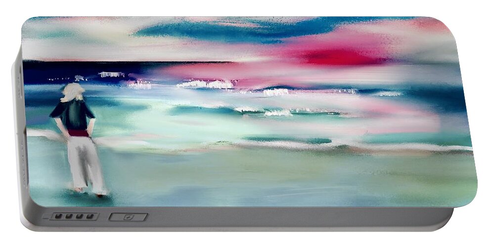 Ipad Painting Portable Battery Charger featuring the digital art Lady By The Sea by Frank Bright