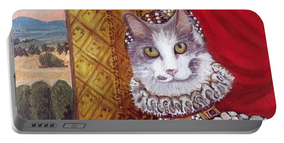 Cat Portable Battery Charger featuring the painting Lady Daisy by Linda Markwardt