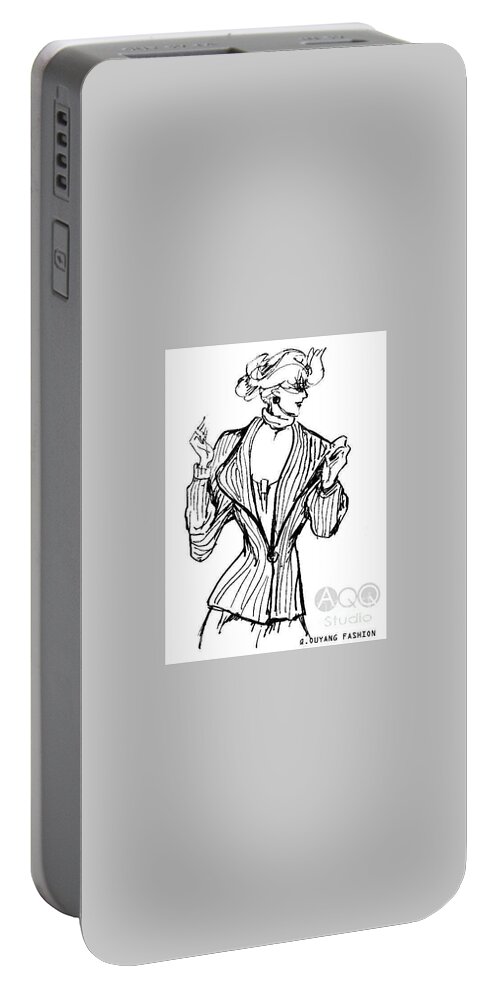 Fashion Illustration Portable Battery Charger featuring the painting Lady in Fashion Coat by Leslie Ouyang