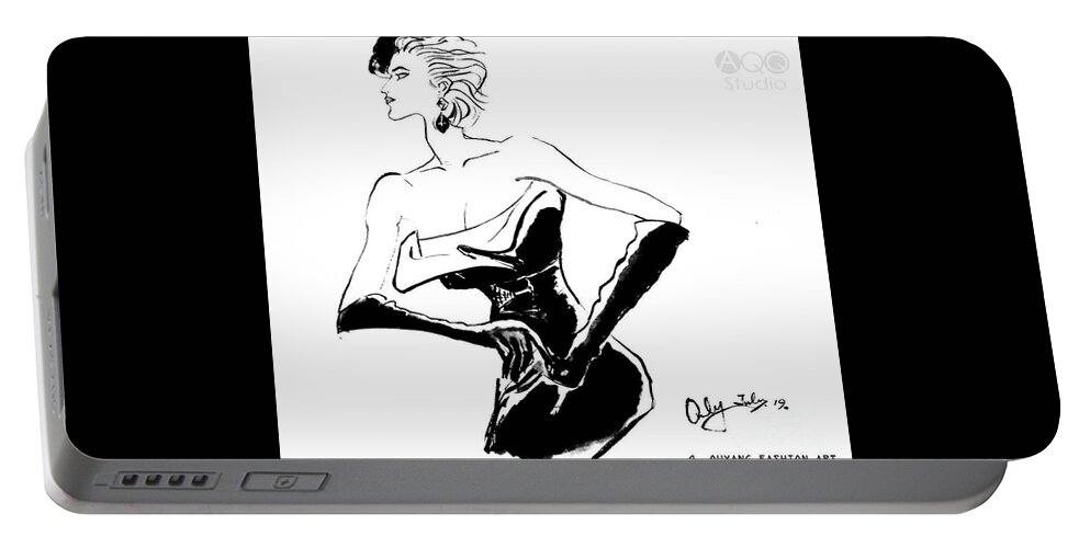 Fashion Illustration Portable Battery Charger featuring the painting Lady in Night Dress by Leslie Ouyang